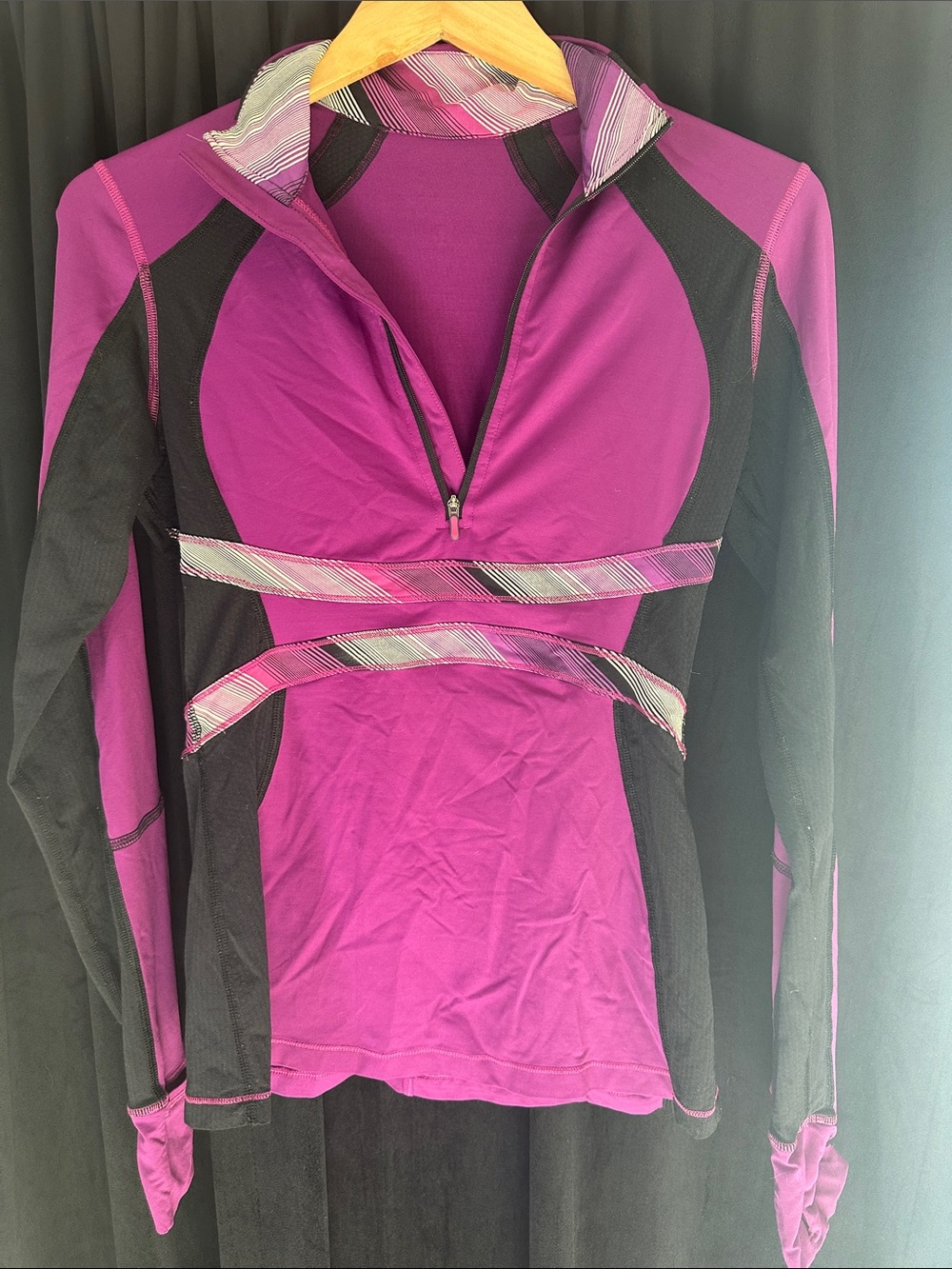 Magenta and Black Athletic Quarter-Zip Top